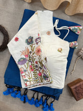 Firozi Handloom Cotton Saree With Embrodery Work Redy Made Blouse